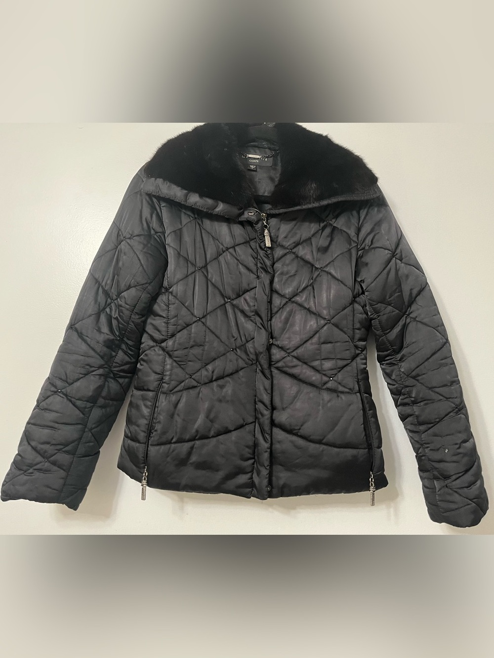 St. John Quilted Puffet Jacket with Mink Collar